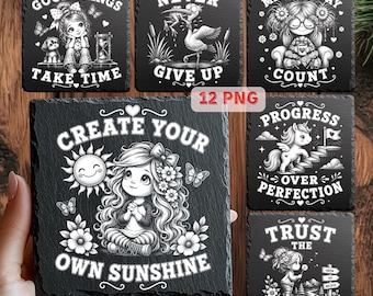 Motivierende Lasergravur PNG Bundle, Inspirationszitat-Dateien für Schiefer-Untersetzer, Glowforge xTool LightBurn