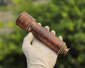 100x Vintage Brass Telescope, Wooden Handle Nautical Spyglass, Decorative Telescope.