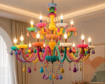 Luxury Style Colorful Chandelier - Multicolored Italian Art Glass inspired Ceiling Light Grand Statement light fixture, entryway lighting