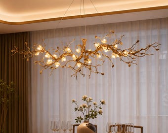Gold Tree branch chandelier light fixture, Pendant Light for High Ceilings, grand chandelier lighting, Artistic Decorative Pendant Light