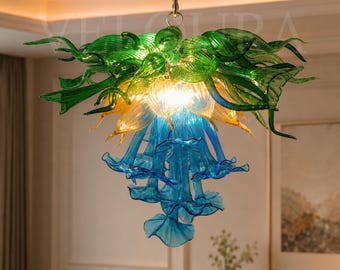 Lámpara de araña artística única de vidrio soplado, luminaria de lujo para interiores, lámpara DIY para vestíbulo de hotel, comedor