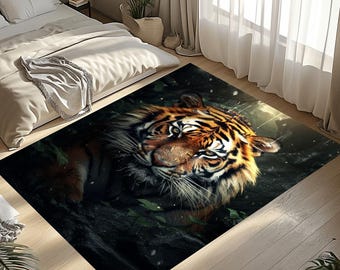 Wild Tiger Rug, Forest Tiger Rug, Bold Tiger Rug, Animal Area Rug, Fantastic Carpet, Home Decor Rug, Custom Rug, Digital Printed Carpet