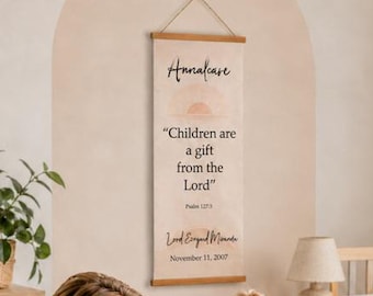Banner cristiano personalizado para niños con nombre y versículo bíblico / Decoración para habitación infantil en inglés o español