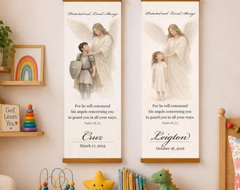 Banner cristiano personalizado para niños con nombre y versículo bíblico (inglés/español) / Regalo de bautismo, regalo para baby shower, decoración de pared para la habitación del bebé con temática cristiana