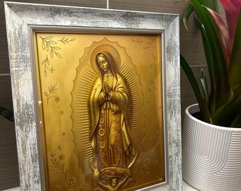 Lámina dorada de Nuestra Señora de Guadalupe / Arte de pared, Decoración de la Virgen de Guadalupe, Lámina de fe para pared