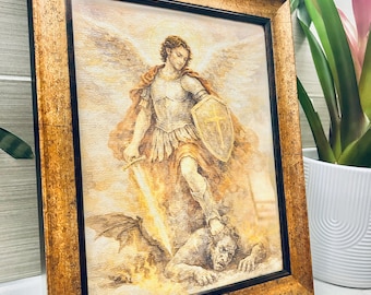 Lámina/lienzo con textura de San Miguel Arcángel para decoración de pared, decoración cristiana.