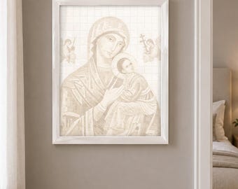 Mosaico de la Virgen María con el Niño / Arte mural en azulejo, decoración mariana, lámina de fe para pared