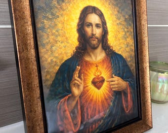 Lámina acrílica con la imagen del Sagrado Corazón de Jesús, decoración cristiana para salas de oración.