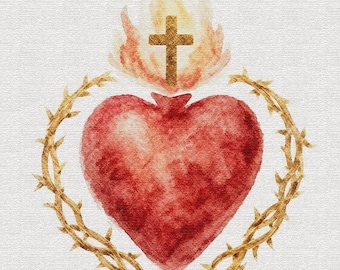 Lámina del Sagrado Corazón de Jesús / Decoración de pared, Decoración cristiana para el hogar, Lámina de fe para la pared