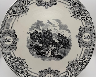 Antiker Transfergeschirr-Teller aus dem Napoleonischen Krieg von Boch Frères La Louvière