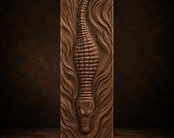 Modelo 3D de relieve mural de cocodrilo para tallado en madera CNC (descarga digital)