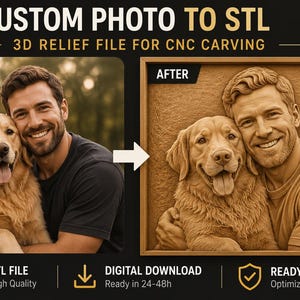Archivo STL para convertir una foto personalizada en relieve 3D / Modelo para tallado CNC (descarga digital)