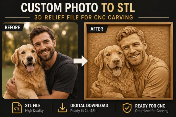 Custom Photo to 3D Relief STL File | CNC Carving Model (Digital Download)