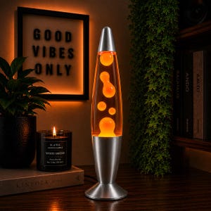 Oranje lavalamp retro sfeerlicht | Bewegingslamp echte was | Vintage jaren 70-decor | Groovy Rocket-nachtlampje | Sfeercadeau slaapkamer