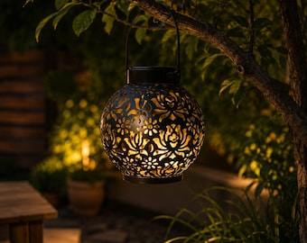 Lanterne solaire suspendue d'extérieur - Lampe de jardin LED en métal, décoration imperméable de jardin à suspendre, lampe solaire en fer