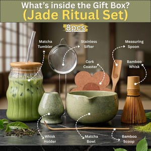 Matcha Set with Wavy Cloud Glass Tumbler Cup, Matcha Kit Gift Set, Complete Matcha Starter Set, Ready-to-Gift Tea Lover Present