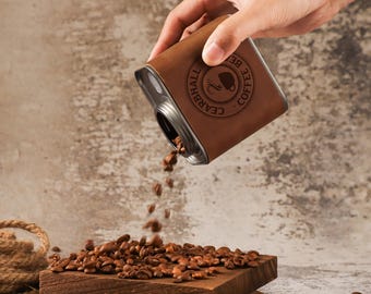 Personalized Vintage Leather Coffee Bean Canister,Custom Coffee Bean Storage Jar,Coffee accessories,Kitchen Coffee Container for Home&Travel