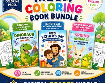 150+ Kids Coloring Book Bundle | Dinosaur, Father’s Day & Spring Animals Printable PDF