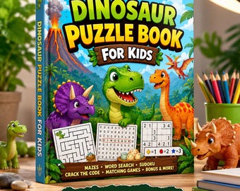 Dinosaur Puzzle Book for Kids Ages 4-8 | Mazes, Word Search, Matching Games
