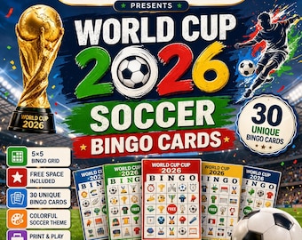 World Cup 2026 Soccer Bingo Cards, Football Game Printable, Kids Party Activity