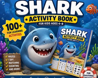Shark Activity Book for Kids Ages 4-8 | 100+ Fun Learning Activities Printable PDF