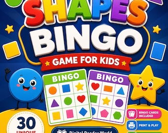 Shapes Bingo Game for Kids | 30 Unique Cards, Preschool Learning Activity (Digital Download)