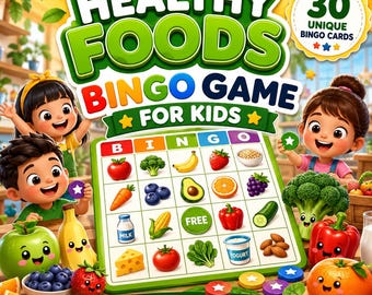 Healthy Foods Bingo Game for Kids Printable PDF, 30 Bingo Cards, Classroom Activity