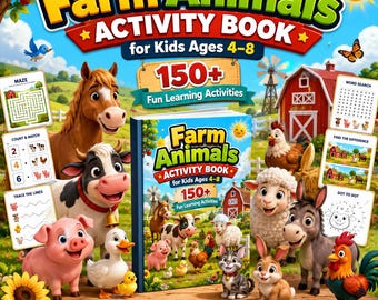 Farm Animals Activity Book for Kids | 150+ Fun Learning Activities | Printable PDF