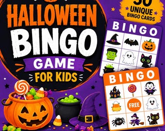 Halloween Bingo Game for Kids | 50 Printable Bingo Cards | Classroom Party Activity PDF