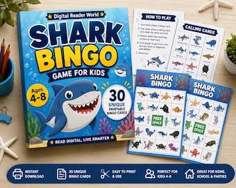 Shark Activity Cards for Kids, Ocean Party Printable, 30 Instant Downloads