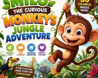 Milo the Curious Monkey's Jungle Adventure Story Book | 30 Colorful Pages (Digital Download)