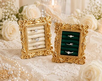 Vintage Gold Baroque Ring Holder Frame • Velvet Ring Display Prop