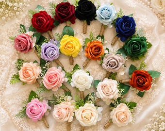 Handmade Artificial Rose Boutonniere, Rustic Wedding Flowers, Prom Corsage Buttonhole