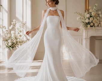 Soft Tulle Bridal Scarf Veil, Minimalist Wedding Shawl, Modern Bride Accessories