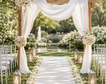 Chiffon Wedding Arch Drapes, Sheer Ceremony Backdrop Fabric, Romantic Event Decor