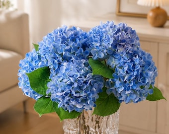 Artificial Silk Hydrangea Stem, Realistic Faux Flower for Vase Decoration