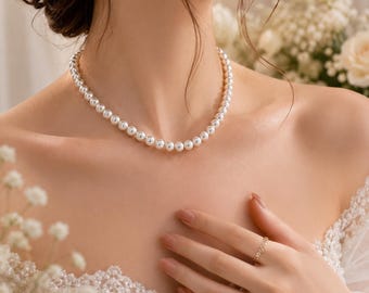 Faux Pearl Choker Necklace, Ivory Bridal Jewelry, Minimalist Strand Wedding Accessory
