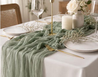 Gauze Cheesecloth Table Runner, Crinkled Wedding Decor, Boho Rustic Event Styling