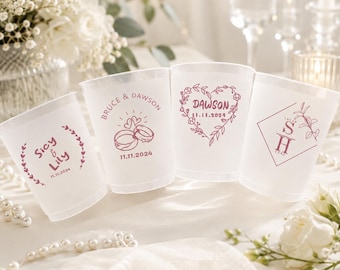 Personalized Frosted Wedding Cups, Custom Reception Drinkware, Bridal Shower Party Favors
