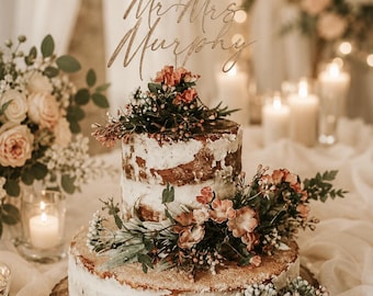Personalized Mr and Mrs Surname Wedding Cake Topper, Acrylic Calligraphy Decoration