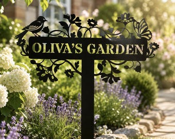 Personalized Metal Garden Stake, Bird Butterfly Floral Yard Sign, Memorial Decor