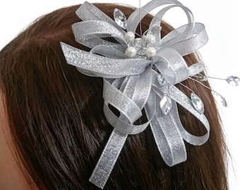 Silver shimmer sparkle fascinator croc clip