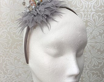 Grey sparkle fascinator headband