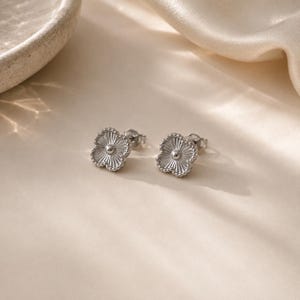 Silver Clover Stud Earrings, Gold Four Leaf Clover Earrings, Lucky Clover Jewelry, Minimalist Gift for Her