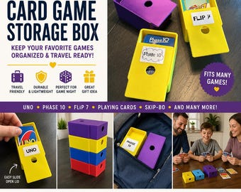 Card Game Storage Box | Playing Card Holder | UNO Card Organizer | Phase 10 Storage | Flip 7 Card Case | Travel Game Box