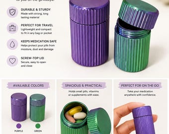 Mini Pill Container for Travel | Pocket Medication Case | Screw Top Pill Holder