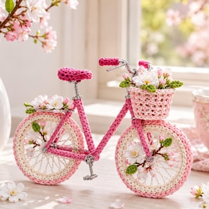 Crochet Bicycle Pattern PDF, Spring Floral Bike Decor, Lace Wheel Sculpture (Intermediate DIY)