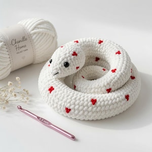 Virkat ormmönster PDF, sammetsorm-amigurumi-leksak, broderade hjärtan (digital nedladdning)