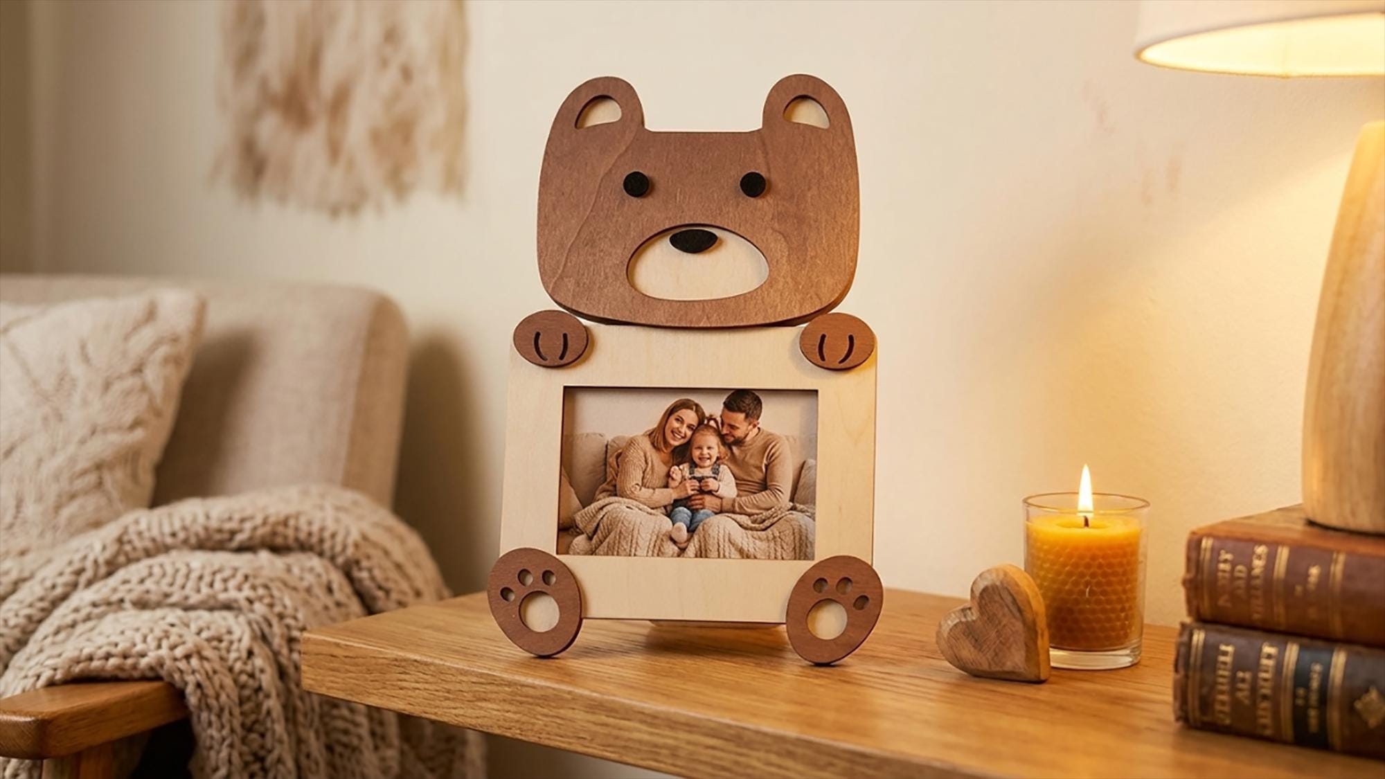 Cute Wooden Animal Photo Frame Set, 3D Cartoon Wall Decor, Bear Lion ...