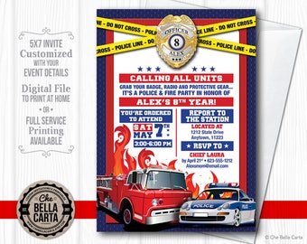 Police Firefighter Themed Printable or Printed Invitation with FREE SHIPPING - Birthday, Rehearsal Dinner, Retirement, Fundraiser, Shower